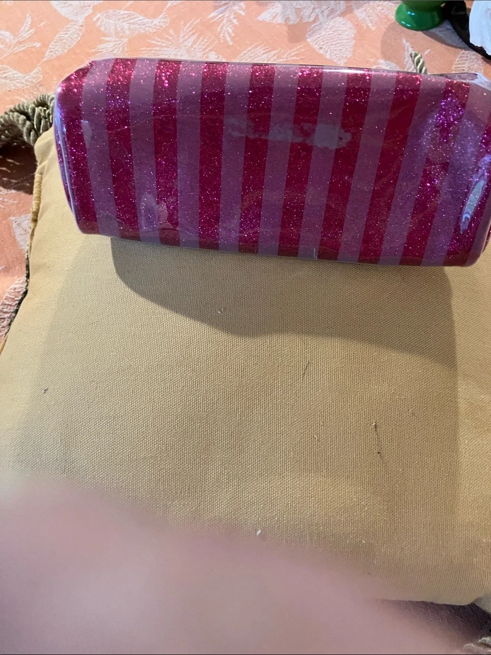 Victoria's Secret Pink Glitter Stripe Cosmetic Case